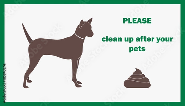 Fototapeta No poop zone for dogs. Please clean up after your pet. Isolated vector illustration over white background.