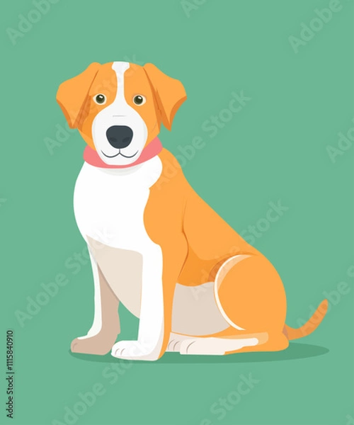 Fototapeta Cartoon sitting puppy, portrait of cute little dog. Dog friend. Vector illustration. Cute cartoon dog or puppy character design with flat color. Happy dog.