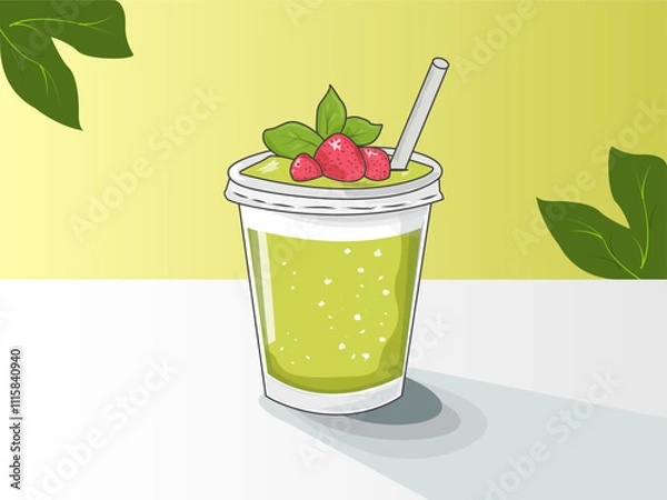 Fototapeta Smoothie with green liquid, avocado, kiwi, spinach, greens. Healthy eating. Refreshing, filling, healthy and dietary drink. Perfect for breakfast.