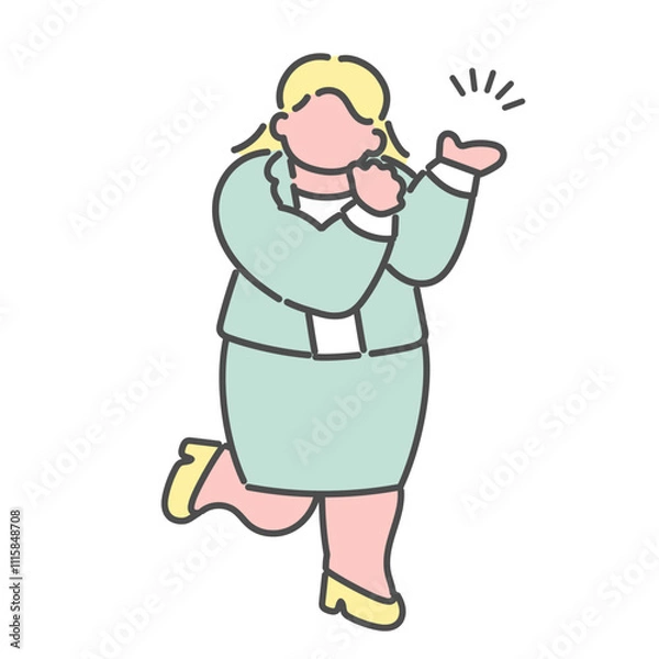 Fototapeta 案内・説明をするシンプルなスーツ姿の線画女性　イラスト