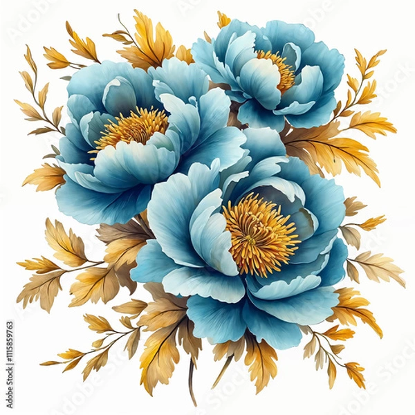 Fototapeta Nature, flowers, clipart watercolor painting of flower, symmetrical pattern, botanical print on white background, vintage style.QW-0169