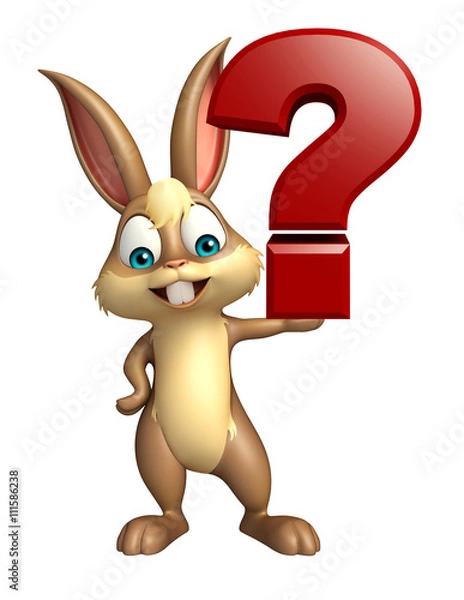 Fototapeta Bunny cartoon character with question mark sign