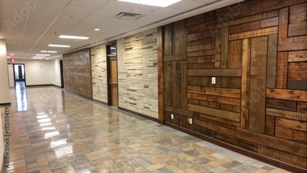 Fototapeta A focus on an accent wall with a mix of polished and rustic wooden panels some resting haphazardly on the floor signifying the transition from vision to implementation.