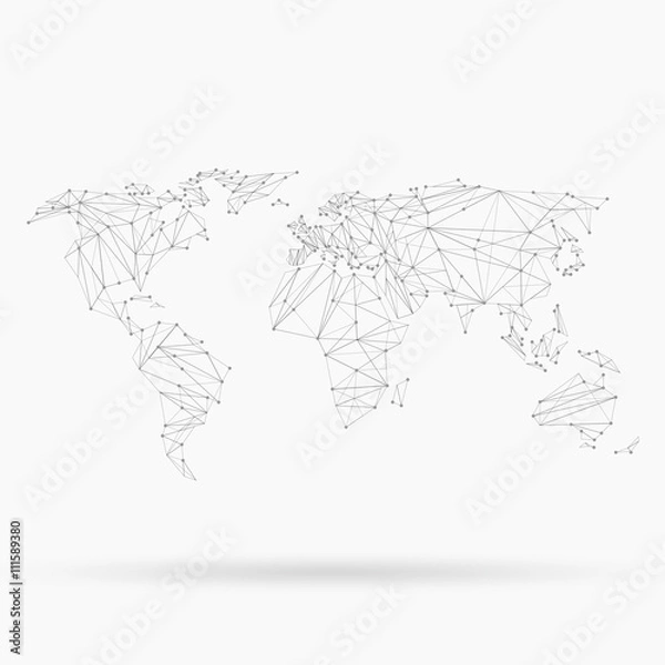 Fototapeta World map polygon on light background. Vector illustration.
