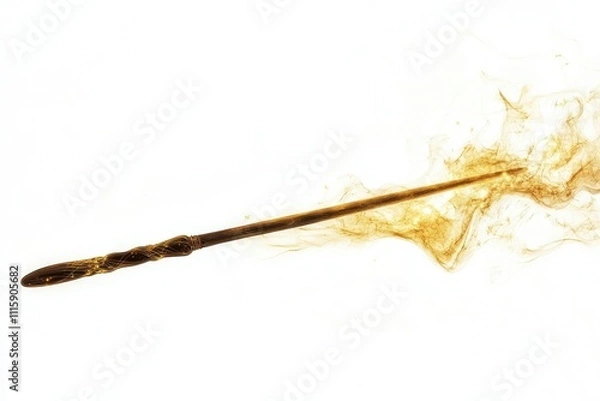 Obraz Mystical golden wand casting spells in a fantasy environment, isolated on a white background.