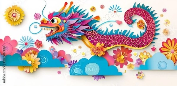 Obraz A paper-cut Chinese dragon design for the Year of the Dragon celebration.