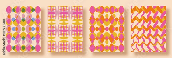 Fototapeta Modern Abstract Artsy Geometric Patterns. Maximalist Colorful Risograph Print, Surface Pattern Concept with Vibrant Hues, Hispanic and Nordic Culture Inspired.