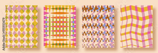 Fototapeta Modern Abstract Artsy Geometric Patterns. Maximalist Colorful Risograph Print, Surface Pattern Concept with Vibrant Hues, Hispanic and Nordic Culture Inspired.