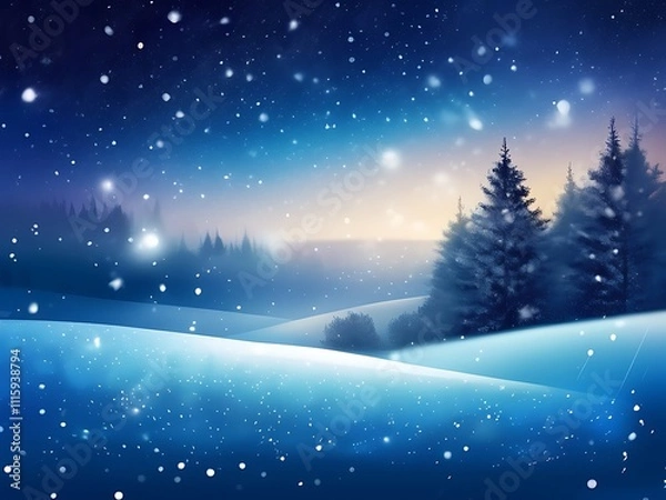 Fototapeta Serene Winter Landscape With Snow Falling Softly On Trees