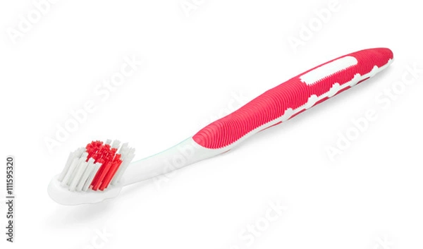 Obraz Красная зубная щетка на изолированном белом фоне