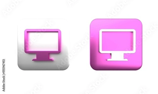 Fototapeta Colorful Computer monitor screen icon isolated on white background. Electronic device. Front view. Square button. 3D render illustration