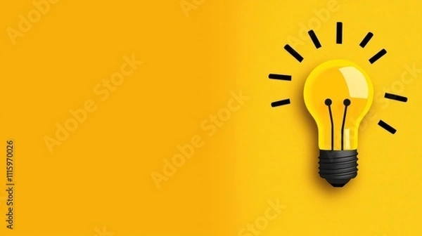 Fototapeta A bright yellow light bulb symbolizes innovation and creativity against a matching yellow background.