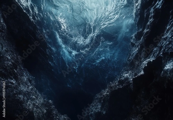 Fototapeta Deep Blue Ocean Abyss with Turbulent Water Waves Captured Underwater, Creating a Mysterious and Enigmatic Atmosphere in a Vast Marine Environment