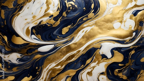 Fototapeta "Abstract gold and navy blue marble texture with white swirls, luxurious fluid art design for backgrounds and decor"