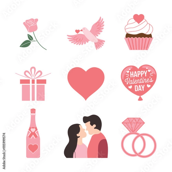 Fototapeta Happy Valentines Day icon collection set