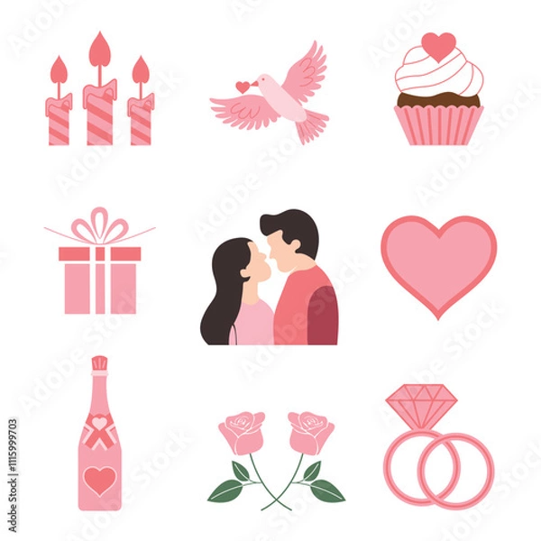 Fototapeta Happy Valentines Day icon collection set