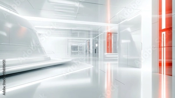 Fototapeta 3D rendering of a data center with server racks. Computer mainframe in modern, futuristic technology, a super computer room interior design.