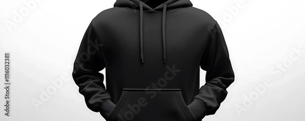 Fototapeta Minimalist black hoodie template for mockups, displayed flat on a white background with precise details,