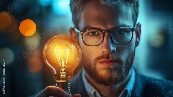 Obraz Image of young attractive businessman with glasses who has achieved great success in his professional career. Big business, successful business, big money