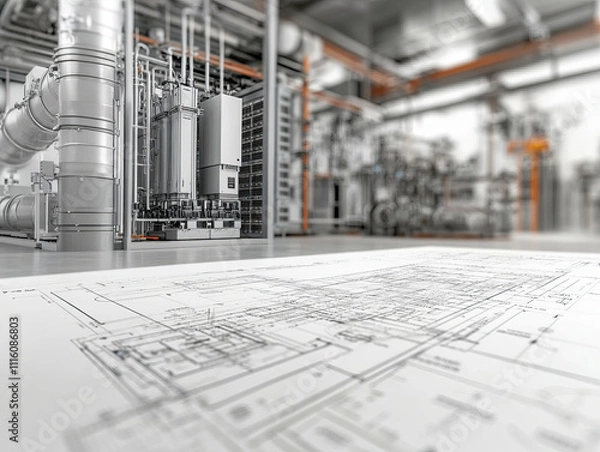 Fototapeta Architectural plans showcasing server room cooling system design