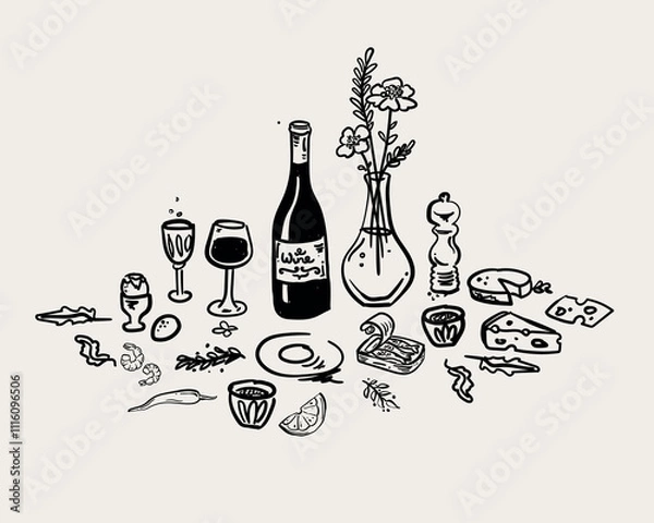 Fototapeta Whimsical hand drawn quirky style vector table illustration