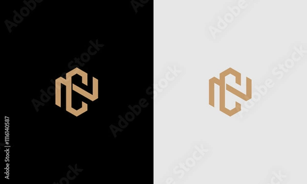Fototapeta initial letter NC or CN has a hexagonal base