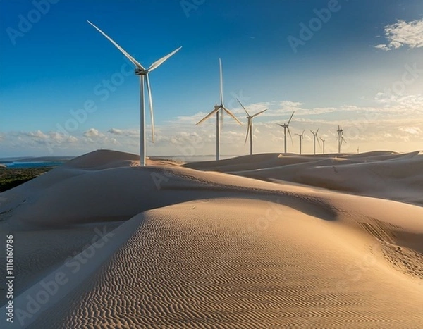 Fototapeta Windmills on the sand dunes of Lencois Maranhenses near Atins, Brazil