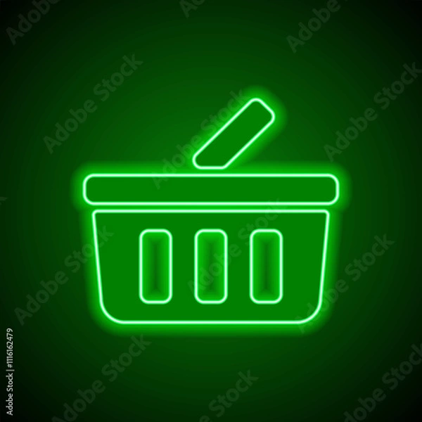Fototapeta Food basket simple icon vector. Flat design. Green neon on black background with green light