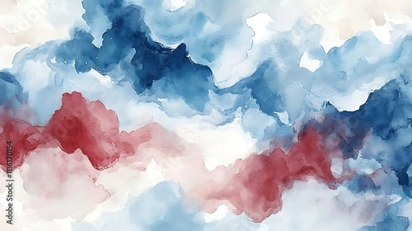 Fototapeta Striking Abstract Watercolor Compositions in Azure, Ruby, and Cream for Interior Spaces