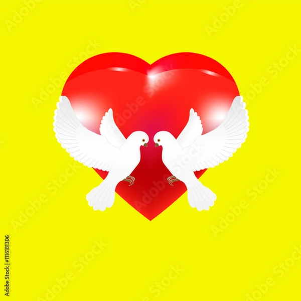 Fototapeta Doves on the background of a heart