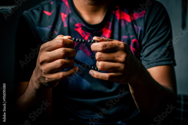 Obraz  Man Meditating with Prayer Beads