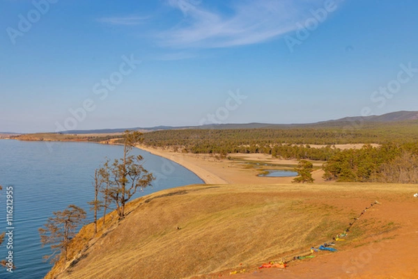 Obraz Beautiful view from Shamanka cliff. Khuzhir village, Olkhon island, Irkutsk region, Russia.