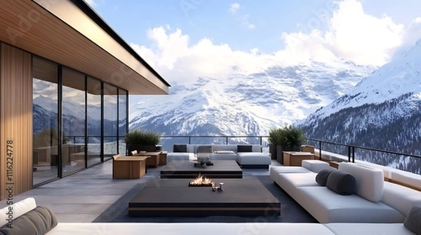 Obraz Modern Terrace with Mountain View
