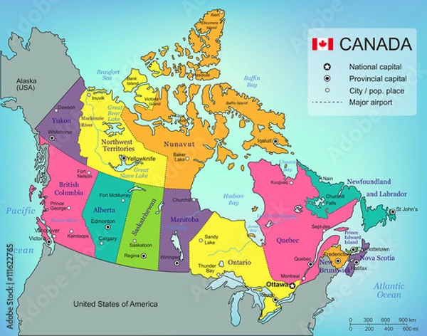 Obraz Canada map with provinces. All territories are selectable. Vector