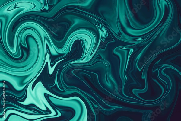 Fototapeta Abstract background of cyan and black color from twirling waves. Background for design. Marble ink colorful. Can be used for background or wallpaper. Good for design or logo background or backdrop.