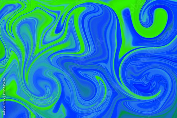 Fototapeta Abstract background of blue and green color from twirling waves. Background for design. Marble ink colorful. Can be used for background or wallpaper. Good for design or logo background or backdrop.