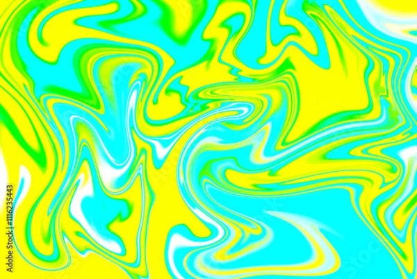 Fototapeta Abstract background of blue and yellow color from twirling waves. Background for design. Marble ink colorful. Can be used for background or wallpaper. Good for design or logo background or backdrop.