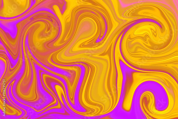 Fototapeta Abstract background of magenta and yellow color from twirling waves. Background for design. Marble ink colorful. Can be used for background or wallpaper. Good for design or logo background or backdrop