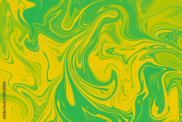 Fototapeta Abstract background of green and yellow color from twirling waves. Background for design. Marble ink colorful. Can be used for background or wallpaper. Good for design or logo background or backdrop.