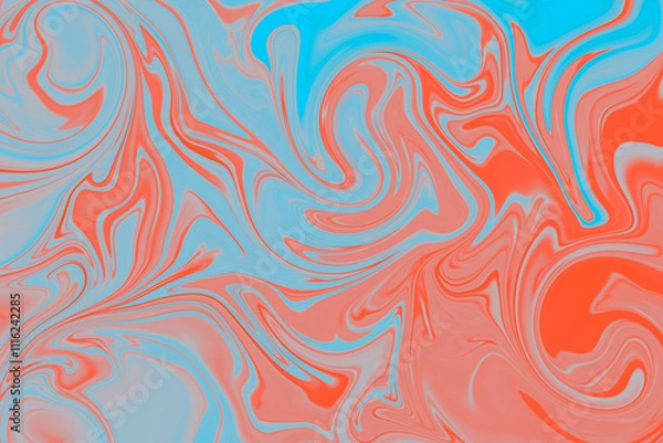 Fototapeta Abstract background of red and blue color from twirling waves. Background for design. Marble ink colorful. Can be used for background or wallpaper. Good for design or logo background or backdrop.
