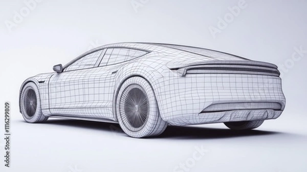 Fototapeta Wireframe Rendering of a Modern Car