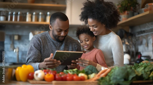 Fototapeta Family reviewing budget and financial planning at home