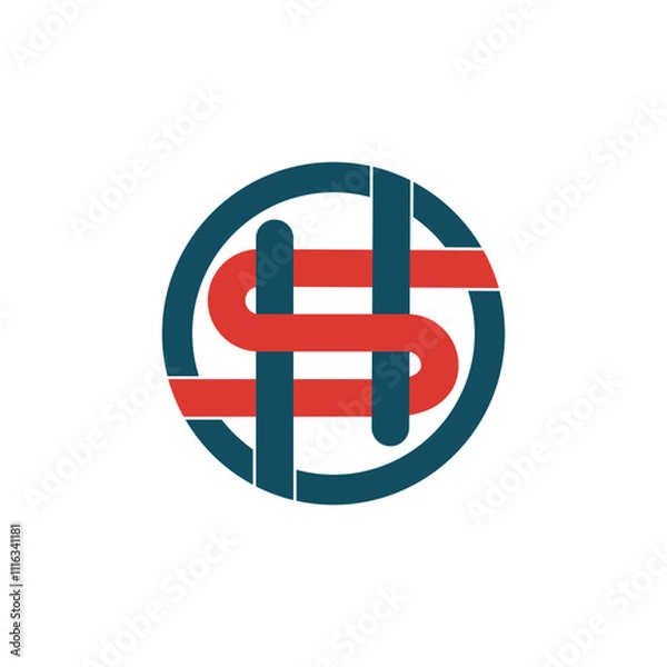 Obraz S and H logo. Minimalist intertwined, Overlapped SH logo design