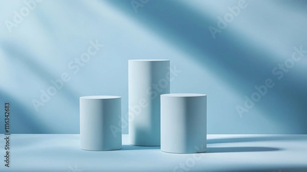 Fototapeta Minimalist Pedestals in Sky Blue for Stylish Product Displays