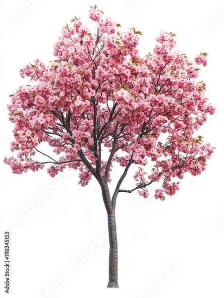 Fototapeta A cherry blossom tree in full bloom. The tree is adorned with bright pink flowers, signifying the arrival of spring.