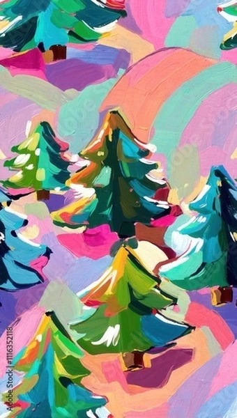 Obraz Vertical Christmas Card with Abstract Artistic Trees – Modern Holiday Pattern Design