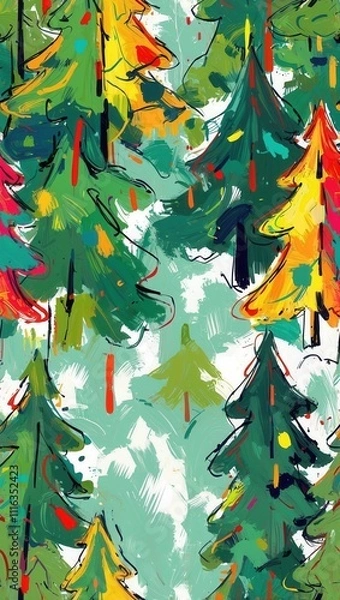 Obraz Vertical Christmas Card with Tree Pattern – Abstract Artistic Holiday Illustration