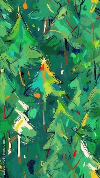 Obraz Vertical Christmas Card with Artistic Tree Pattern – Vibrant Modern Holiday Design