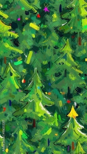 Obraz Modern Vertical Christmas Card with Abstract Tree Pattern – Holiday Art Design