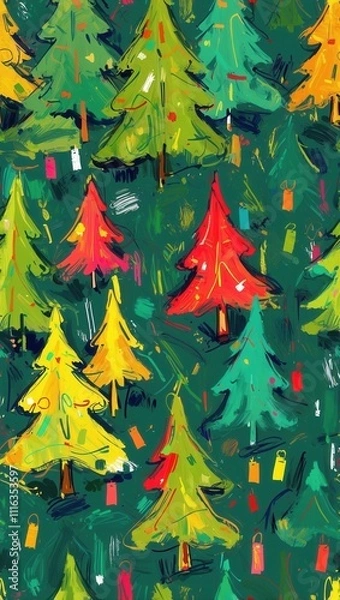 Obraz Abstract Artistic Christmas Card with Trees – Vertical Holiday Pattern